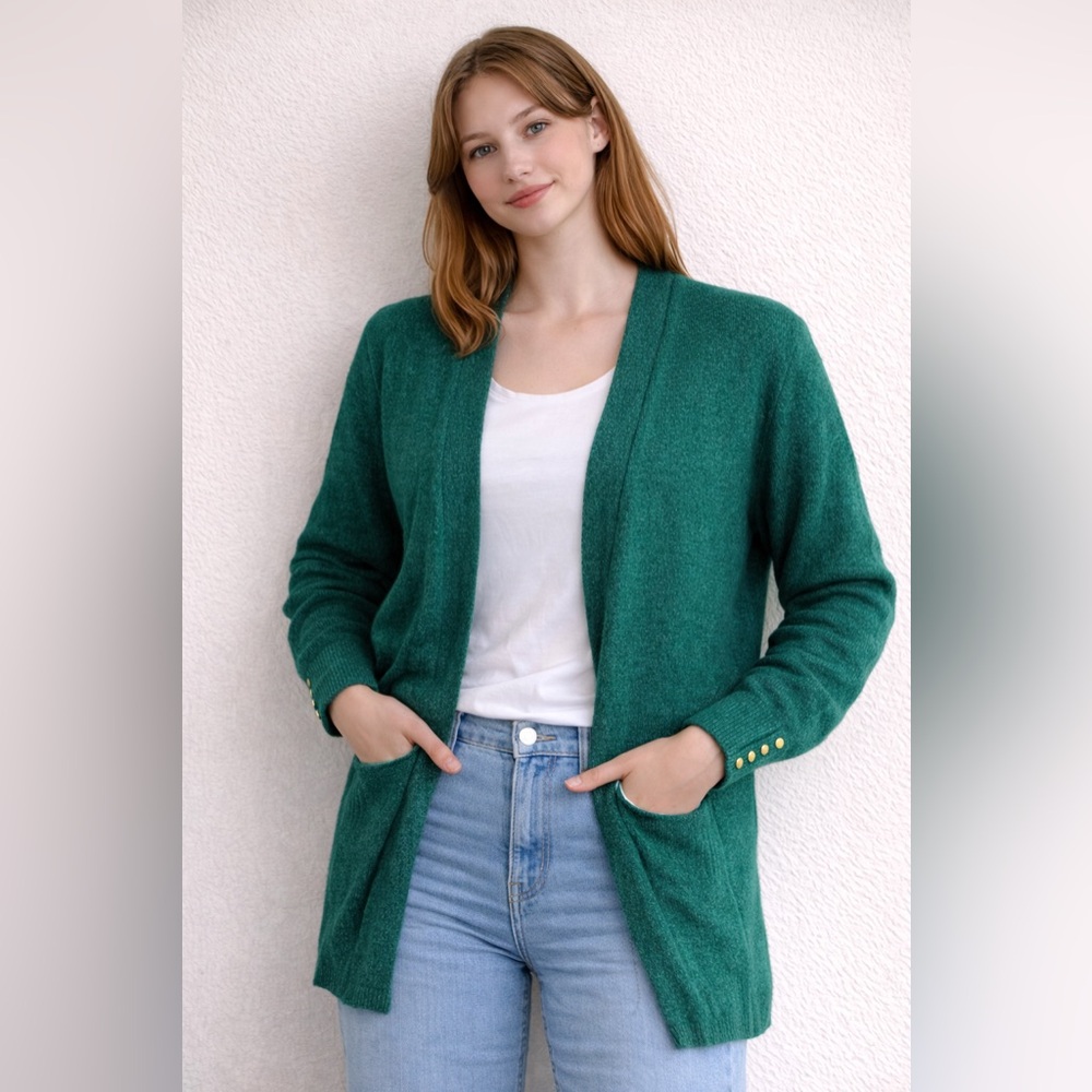 Adrienne Vittadini Teal Cardigan with Gold Buttons
